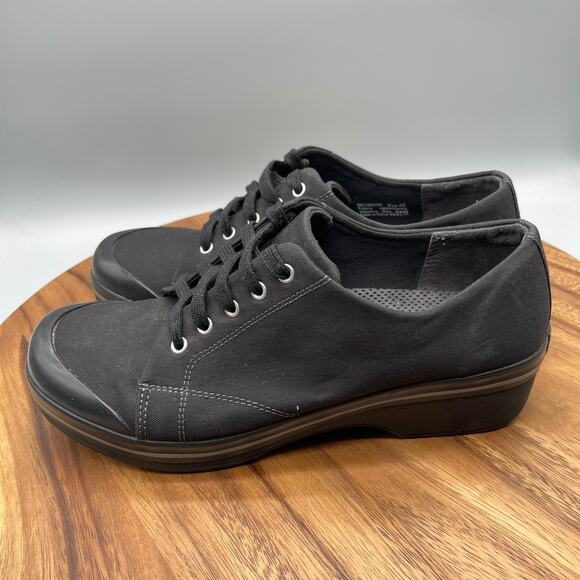 Dansko Veda Vegan Shoes Womens Size 11.5 / 42 Black Canvas Comfort Lace Up Clogs - Picture 3 of 9